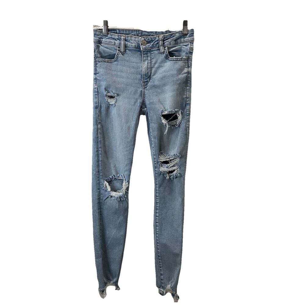 American Eagle High Rise Jeggings Light Wash Distressed Skinny Womens Size 4R